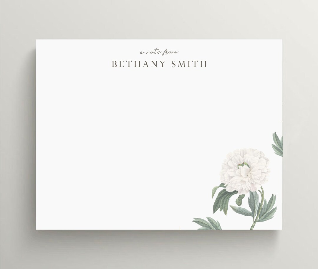 Personalized Peony Stationery Set: Floral Note Cards - Etsy