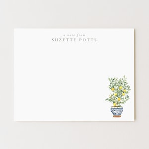 Personalized Lemon Tree Stationery: Chinoiserie Note Cards (Set of 10)