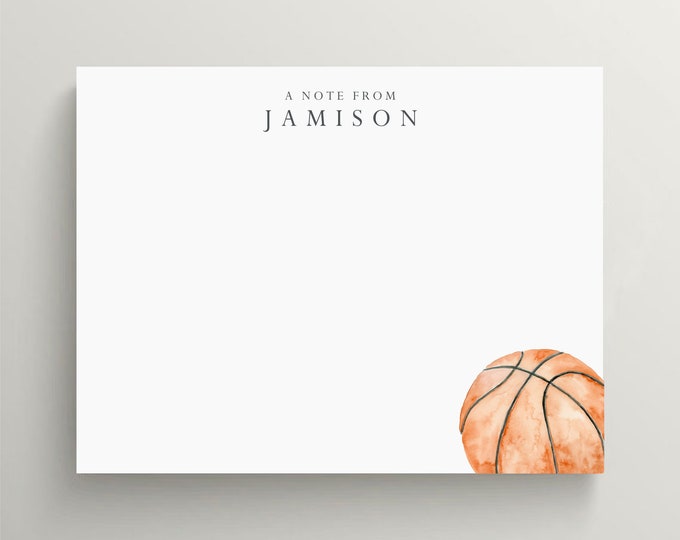 Personalized Stationery Set | Flat Note Card | Basketball Stationery | Basketball Note Card | Kids Stationery | Set of 10