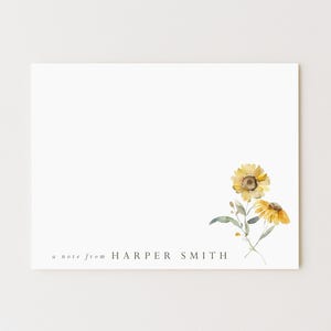 Personalized Sunflower Stationery Set: Gold Floral Note Cards