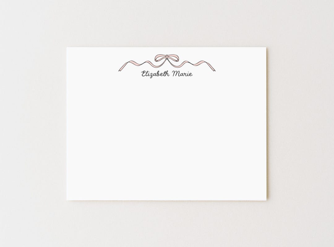 Personalized Stationery Set: Pink Bow Note Cards, Modern Girl ...