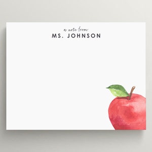 Personalized Stationery Set | Flat Note Card | Teacher Stationery | Big Red Apple Note Card | Teacher Appreciation | Set of 10