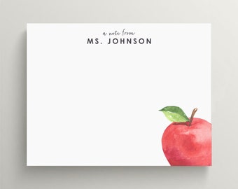 Personalized Stationery Set | Flat Note Card | Teacher Stationery | Big Red Apple Note Card | Teacher Appreciation | Set of 10