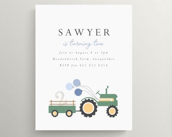 Tractor Invitation | Tractor Birthday Invitation | Tractor Baby Shower | Farm Party | Tractor Party | Green Tractor