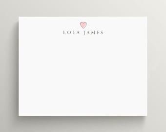 Personalized Stationery Set | Flat Note Card | Valentine's Heart Stationery | Note Card With Heart | Cute Heart | Set of 10