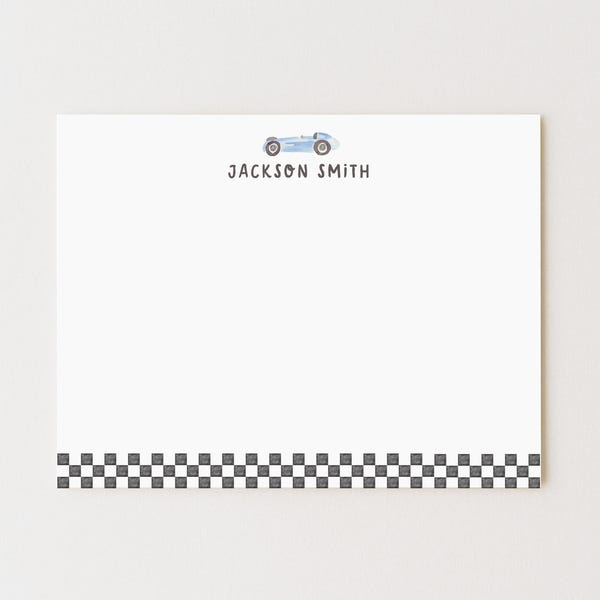 Personalized Race Car Stationery: Flat Note Cards, Set of 10