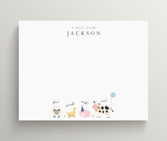 Personalized Stationery Set Flat Note Card Farm Animal Stationery Farm Note  Card Barnyard Kids Stationery Set of 10 