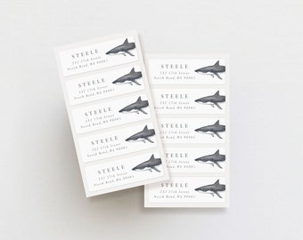 Set of 30 Address Labels | Weatherproof Labels | Return Address Stickers | Shark Personalized Address Labels | Great White Shark