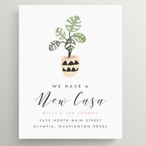 boho plant moving announcement, new casa, new roots, new address, we&#39;ve moved, house warming, house plant
