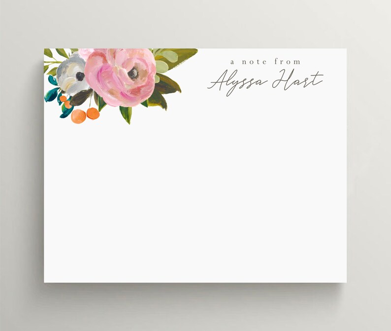 Personalized stationery set pink rose note card rose | Etsy