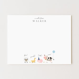 Personalized Farm Animal Stationery Set: Flat Note Cards, Baa, Quack, Oink, Moo