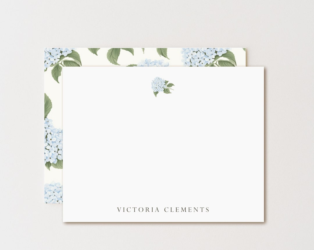 Personalized Blue Hydrangea Stationery Set: Elegant Floral Note Cards ...