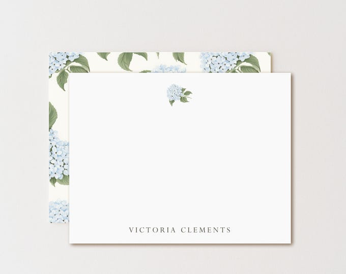 Personalized Blue Hydrangea Stationery Set: Elegant Floral Note Cards, Hostess Gift