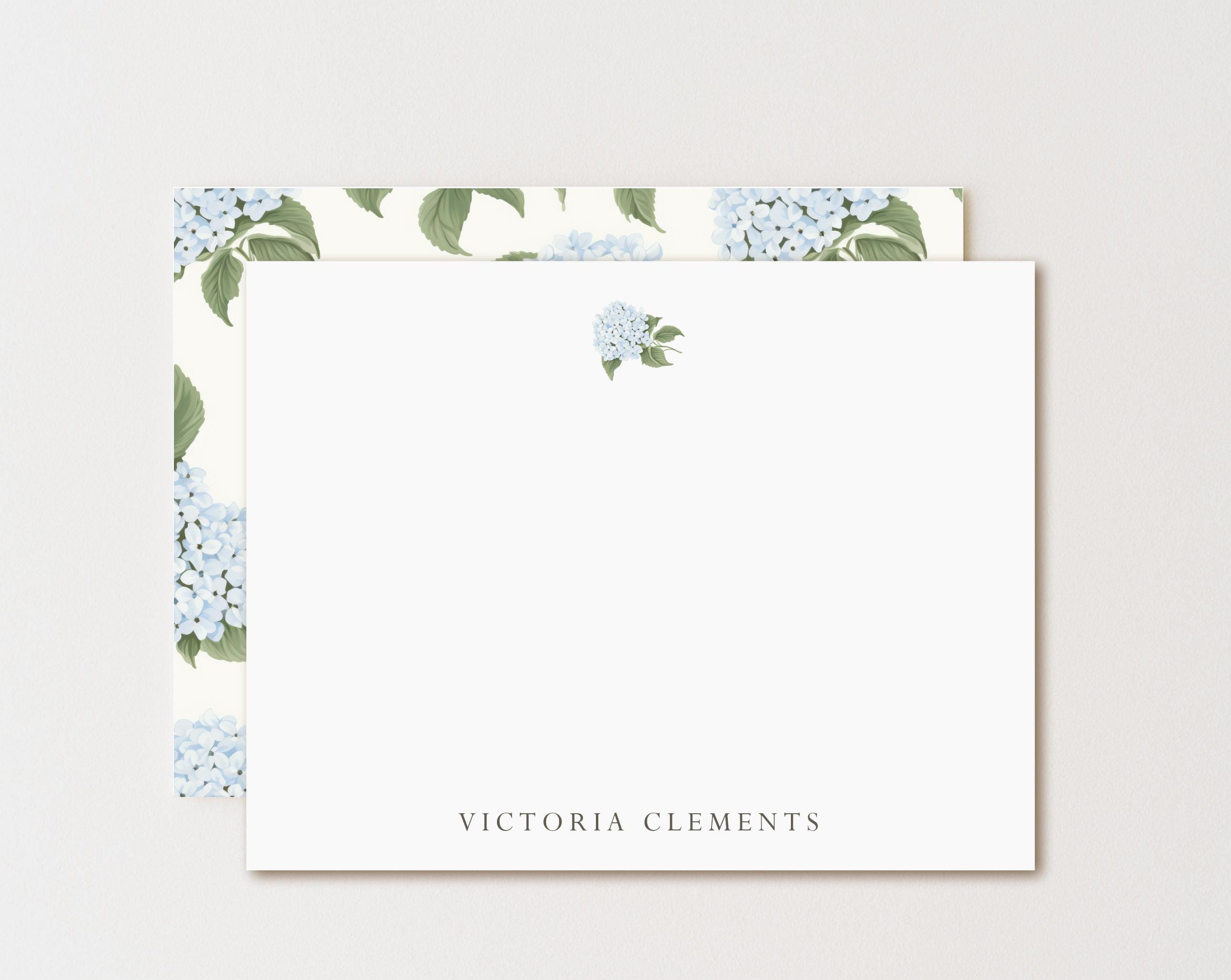 Personalized Blue Hydrangea Stationery Set: Elegant Floral Note Cards ...