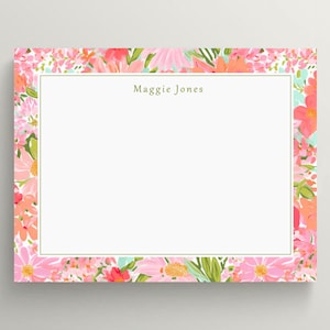Personalized Stationery Set | Floral Border | Flat Note Card | Bright Colorful Flowers | Summer Wildflowers | Set of 10