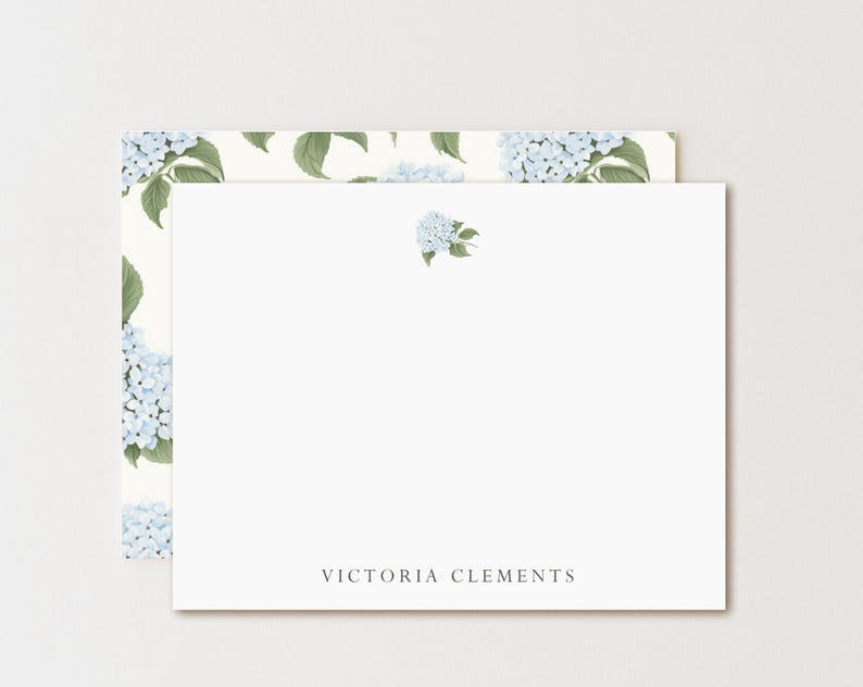Personalized Blue Hydrangea Stationery Set: Elegant Floral Note Cards ...
