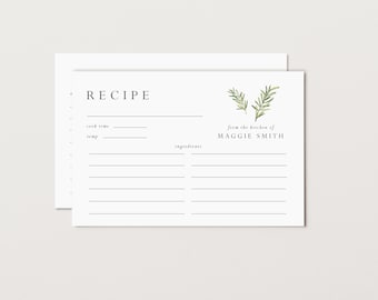 Personalized Rosemary Recipe Cards, Custom Kitchen Herb Card, Double Sided, Set of 10