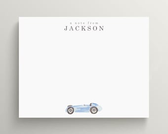 Personalized Stationery Set | Flat Note Card | Race Car Stationery | Vintage Race Car Note Card | Kids Stationery | Set of 10