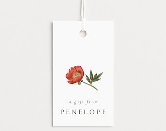 Personalized Red Poppy Gift Tags: Set of 10, Bridal Shower Tag, Floral Gift Tag, Vintage Poppy