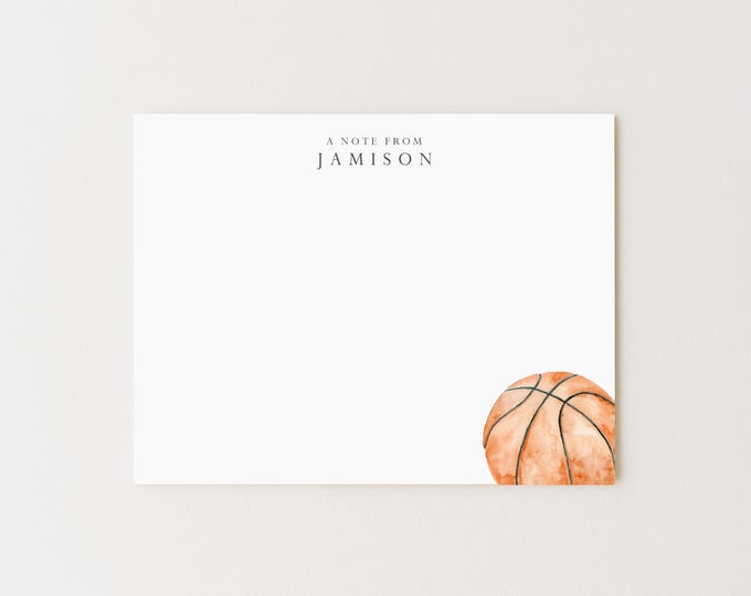 Personalized Basketball Stationery Set: Flat Note Cards (Set of 10)