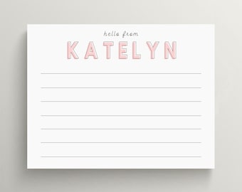 Personalized Stationery Set | Flat Note Card | Kid's Stationery | Children's Note Card | Lined Stationery | Set of 10
