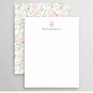 Personalized Pink Rose Stationery Set: Elegant Floral Note Cards