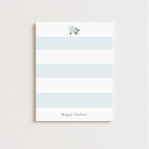 Personalized Notepad: Blue Hydrangea Floral Design, Striped Modern Notepad