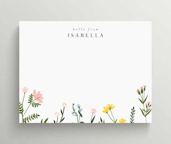 PERSONALIZED Flat Note Cards 4x6, Flower Notecard, Stationery Set