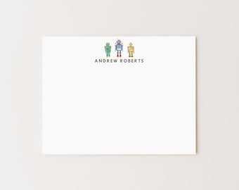 Personalized Robot Stationery Set: Retro Flat Note Cards, Kids Note Card