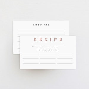 modern recipe card, custom recipe card, minimalist card, double sided recipe card, 3 x 5 recipe card, 4 x 6 recipe card