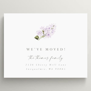 Lilac Moving Announcement | Change Of Address | New Home Card | New Address Card | Flat Card | Purple Lilac | Set of 10