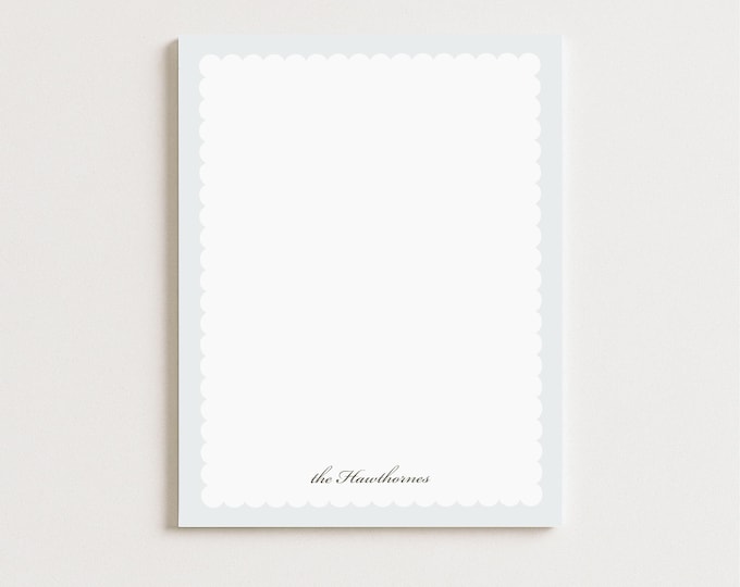 Personalized Scalloped Notepad: Preppy Family Stationery (50 Sheets), Hostess Gift