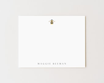 Personalized Bumble Bee Stationery Set: Minimalist Flat Note Cards