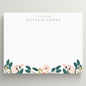 Personalized Stationery Set | Flat Note Card | Cute Floral Stationery | Note Card With Flowers | Feminine Stationery | Set of 10