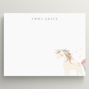 Personalized Stationery Set | Flat Note Card | Unicorn Stationery | Rainbow Unicorn Note Card | Kids Stationery | Set of 10