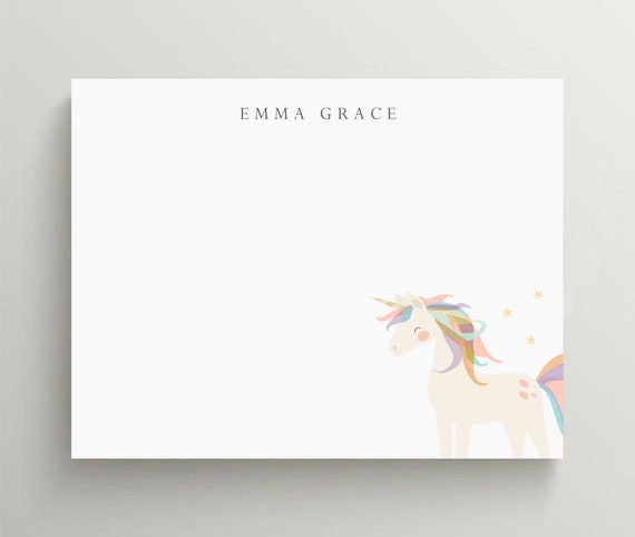 Personalized Stationery Set Flat Note Card Unicorn Stationery Rainbow  Unicorn Note Card Kids Stationery Set of 10 