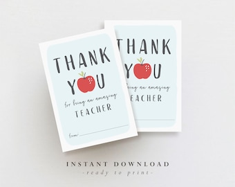 Teacher Appreciation Tag: Printable Thank You Card (Instant Download)