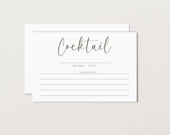 Custom Cocktail Recipe Cards, Double Sided, Minimalist, Set of 10