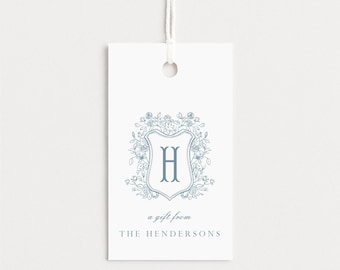 Personalized Floral Monogram Gift Tags: Set of 10, Elegant Family Gift Tag