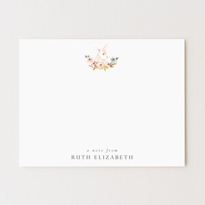 Personalized Bunny Stationery Set: Floral Rabbit Flat Note Cards