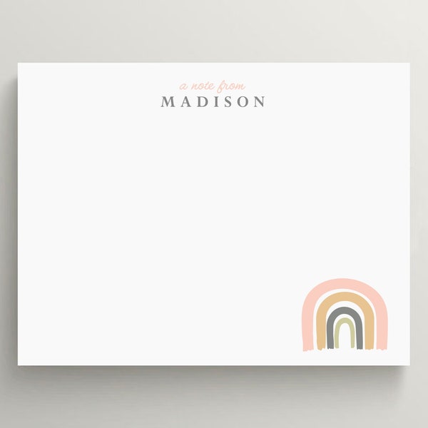 Personalized Stationery Set | Flat Note Card | Boho Rainbow Stationery | Modern Rainbow Note Card | Neutral Color Note | Set of 10