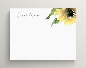 Personalized Stationery Set | Flat Note Card | Sunflower Stationery | Yellow Flower Note Card | Floral Stationery | Set of 10