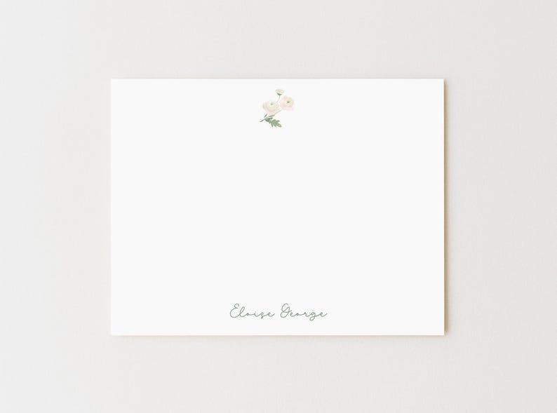 Personalized Ranunculus Stationery Set: Floral Note Cards 画像 1