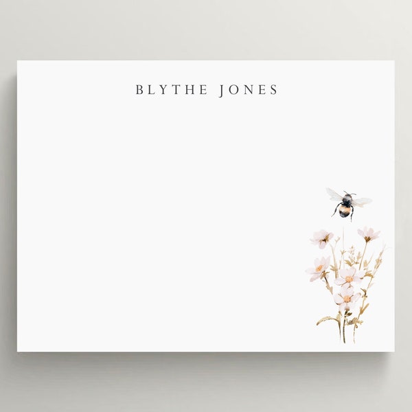 Personalized Stationery Set | Flat Note Card | Bumble Bee Stationery | Daisy Note Card | Summer Flowers | Set of 10