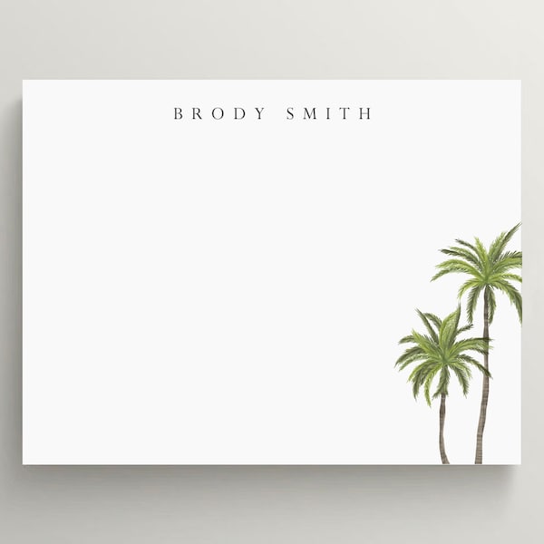 Personalized Stationery Set | Flat Note Card | Beach Stationery | Palm Trees Note Card | Summer Stationery | Palm Tree | Set of 10