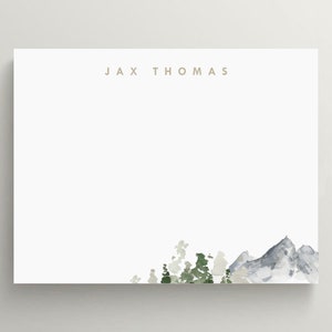 Personalized Stationery Set | Mountain And Trees Stationery | Outdoorsman | Hiking Note Card | Custom Stationery | Set of 10