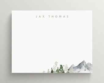 Personalized Stationery Set | Mountain And Trees Stationery | Outdoorsman | Hiking Note Card | Custom Stationery | Set of 10