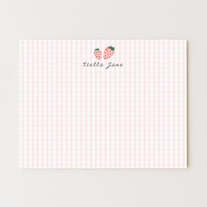 Personalized Strawberry Stationery Set: Gingham Note Cards (Set of 10)