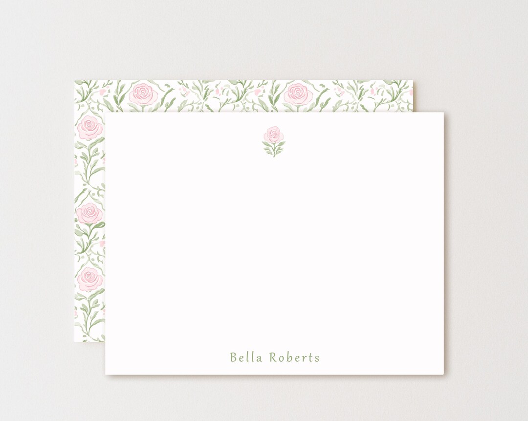 Personalized Pink Rose Stationery Set: Elegant Floral Note Cards ...