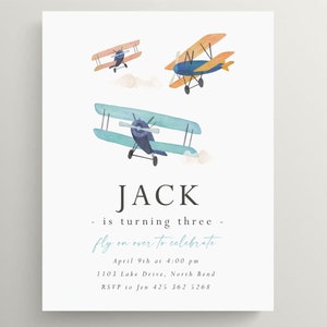 airplane birthday invitation, airplane party invitation, kid's airplane party invitation, vintage airplane